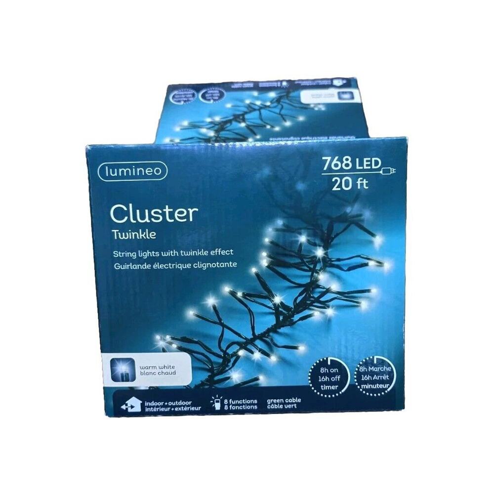 New LED Cluster Lights, 20ft strand with 768 Warm White lights With Green Cable
